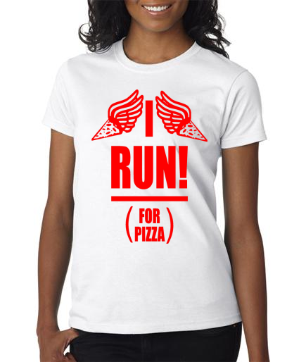Running - I Run For Pizza - Ladies White Short Sleeve Shirt